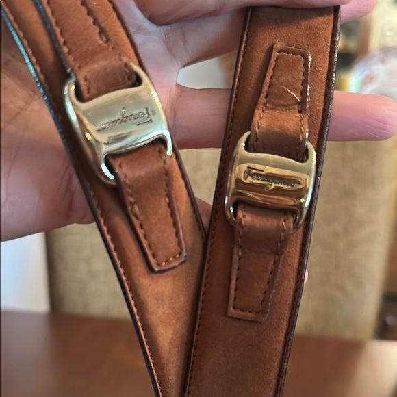 Salvatore Ferragamo Brown and Gold Leather Belt